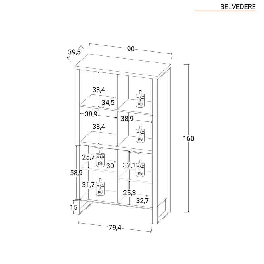 Libreria 90x160h cm in legno rovere western - Belvedere