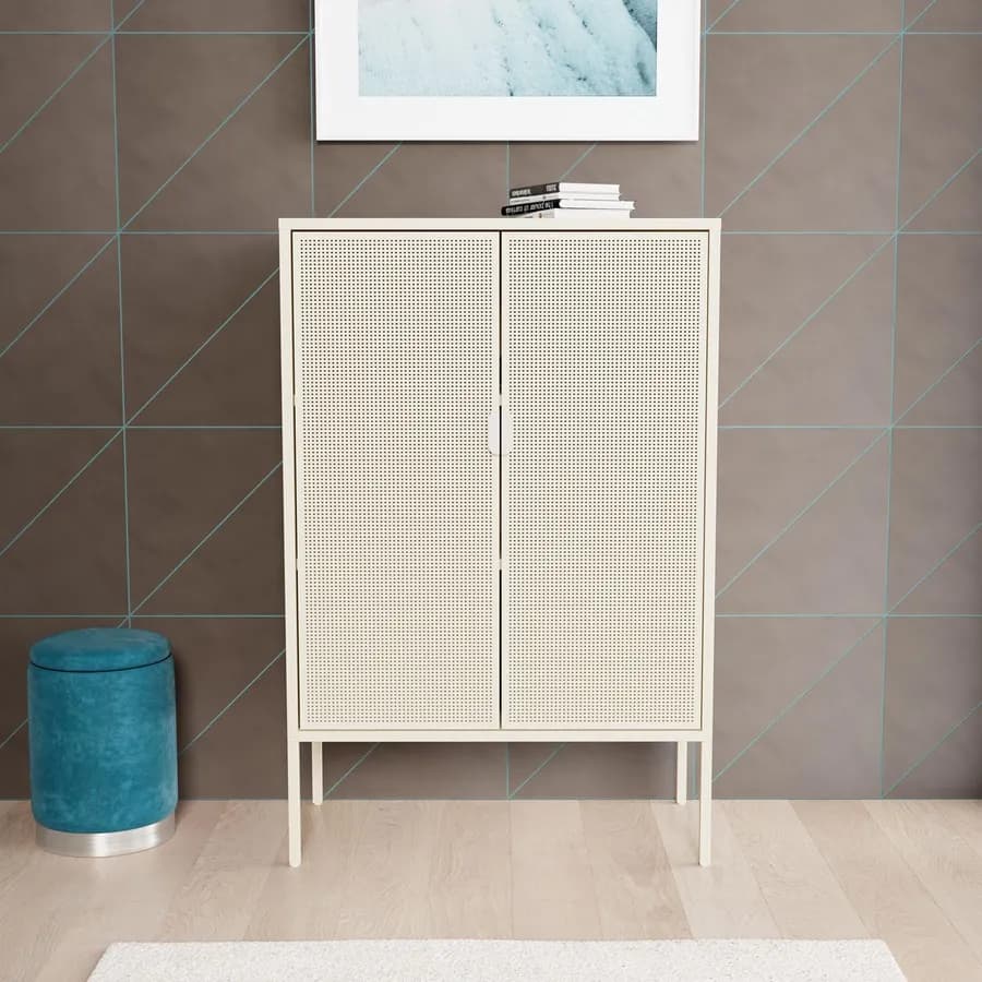 Credenza 80x120h cm in acciaio verniciato crema con 2 ante traforate - Eclipse