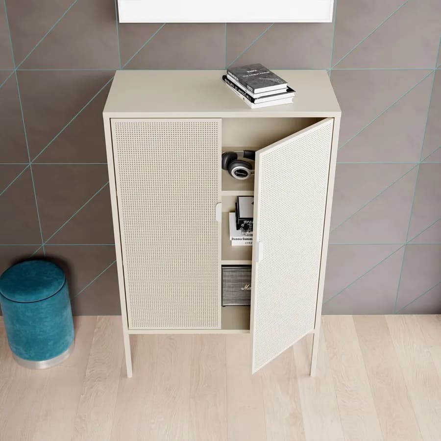 Credenza 80x120h cm in acciaio verniciato crema con 2 ante traforate - Eclipse