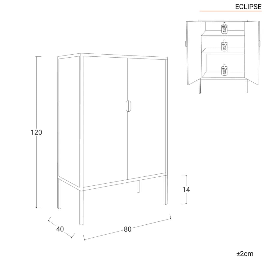 Credenza 80x120h cm in acciaio verniciato crema con 2 ante traforate - Eclipse