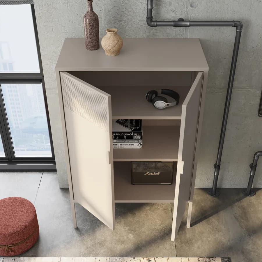 Credenza 80x120h cm in acciaio verniciato crema con 2 ante semiforate - Eclipse