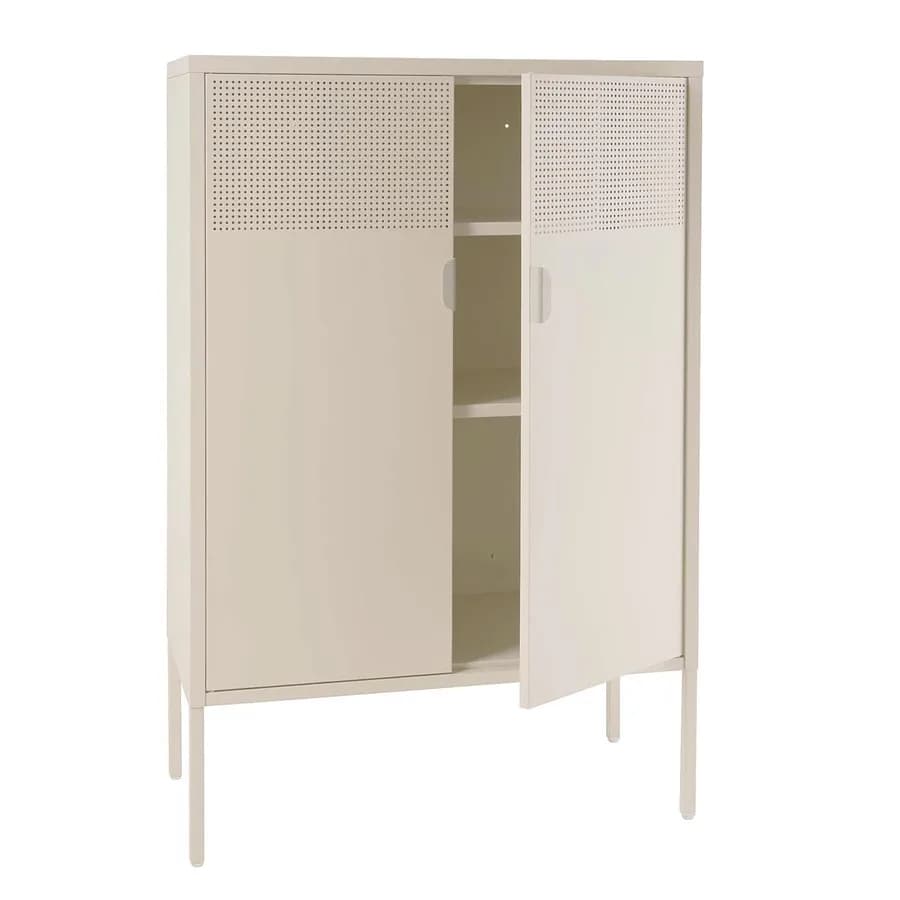 Credenza 80x120h cm in acciaio verniciato crema con 2 ante semiforate - Eclipse