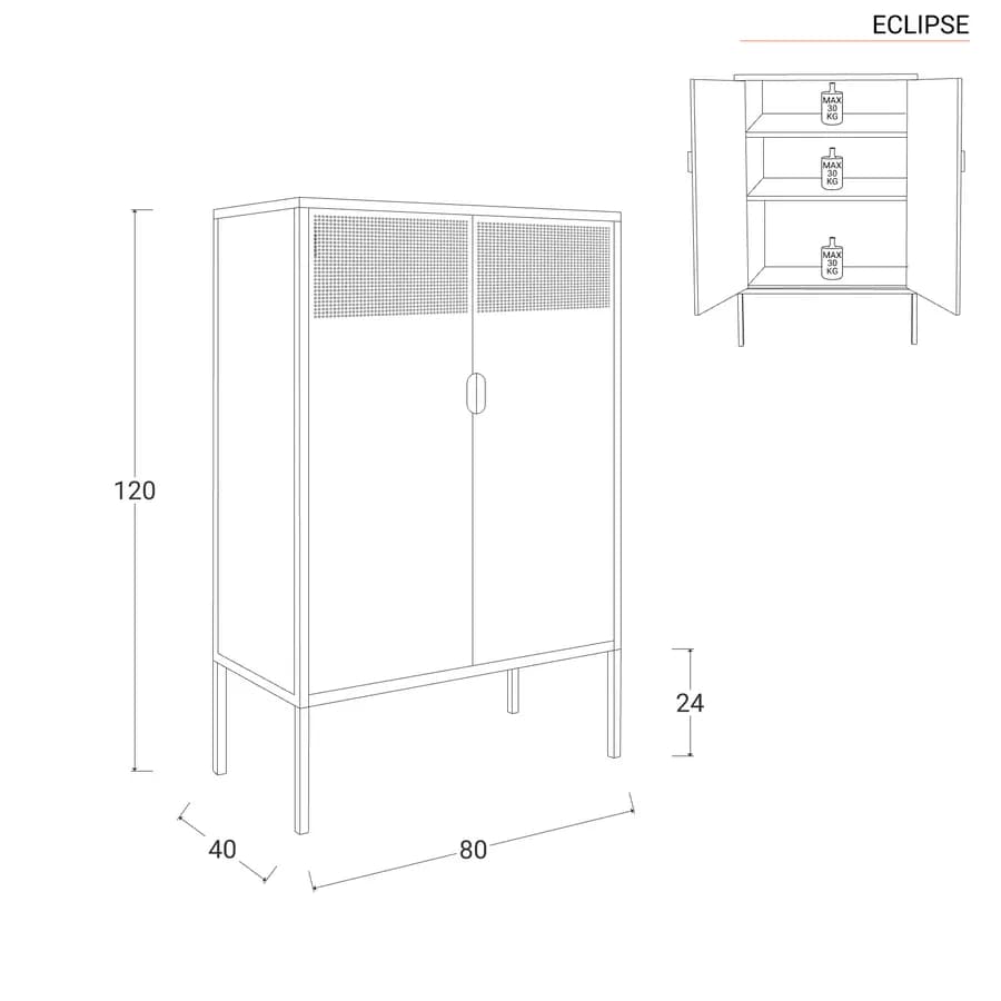Credenza 80x120h cm in acciaio verniciato crema con 2 ante semiforate - Eclipse