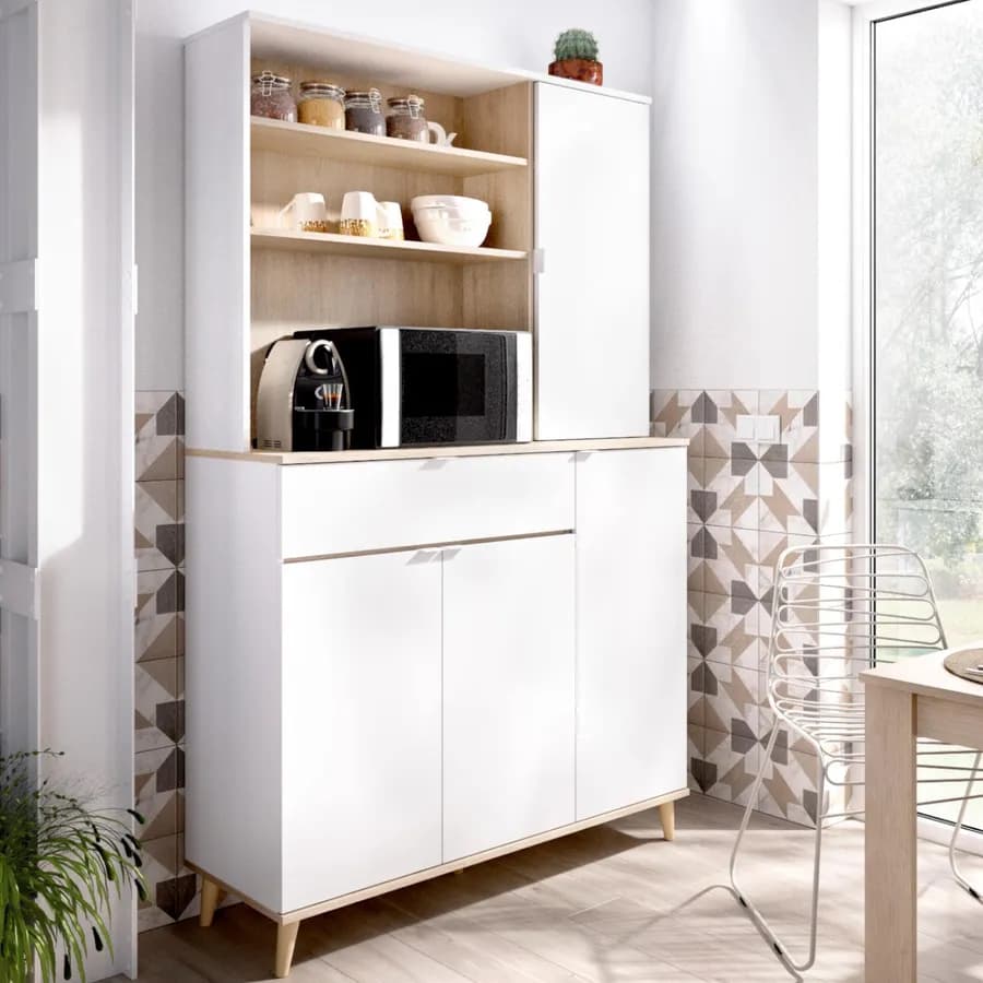Credenza multiuso 120x189 h cm in legno naturale e bianco - Syrio
