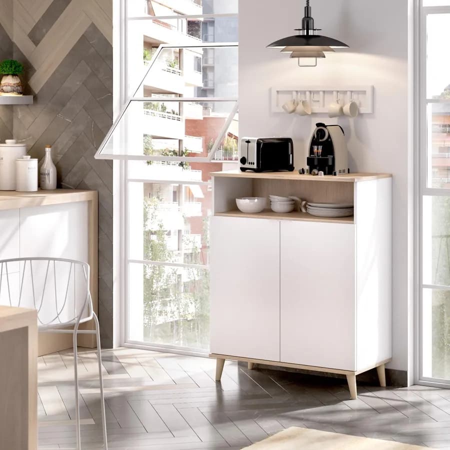Credenza multiuso 80x102 h cm in legno bianco e naturale - Syrio