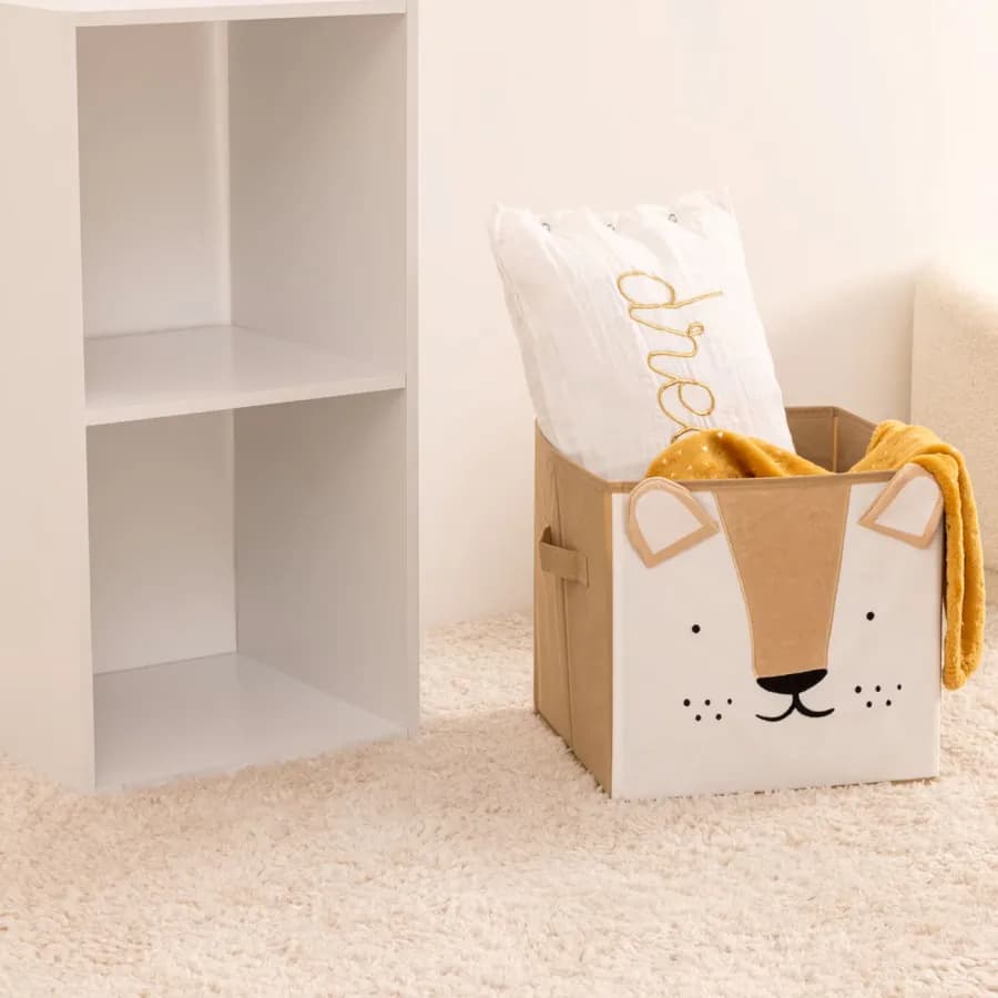 Cubo contenitore 29x29h cm in velluto beige e bianco - Kids
