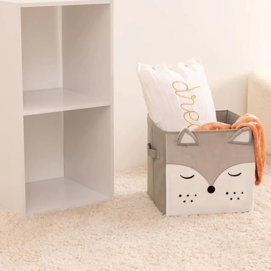 Cubo contenitore 29x29h cm in velluto grigio e bianco - Kids