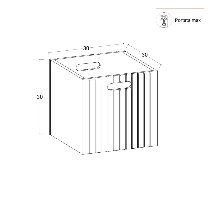 Cubo contenitore 30x30 cm in legno naturale e cannettato con manici - Kloser