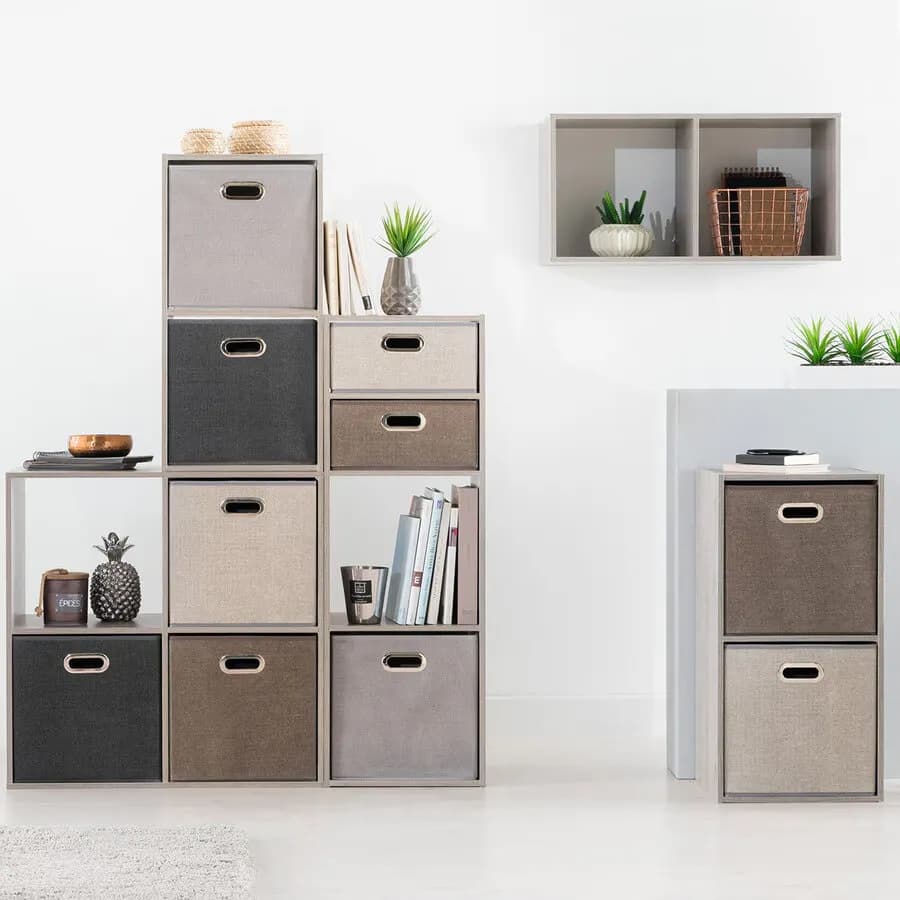 Cubo contenitore 31x31h cm in tessuto grigio chiaro