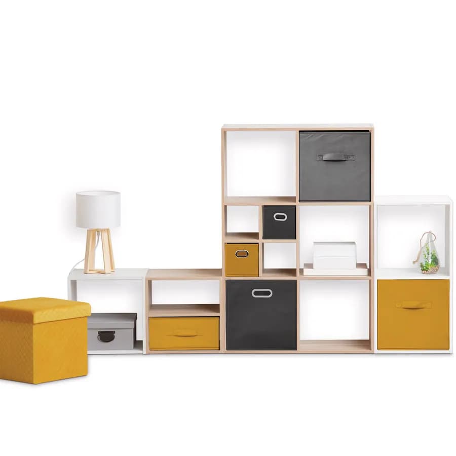 Cubo contenitore 31x31h cm in tessuto senape