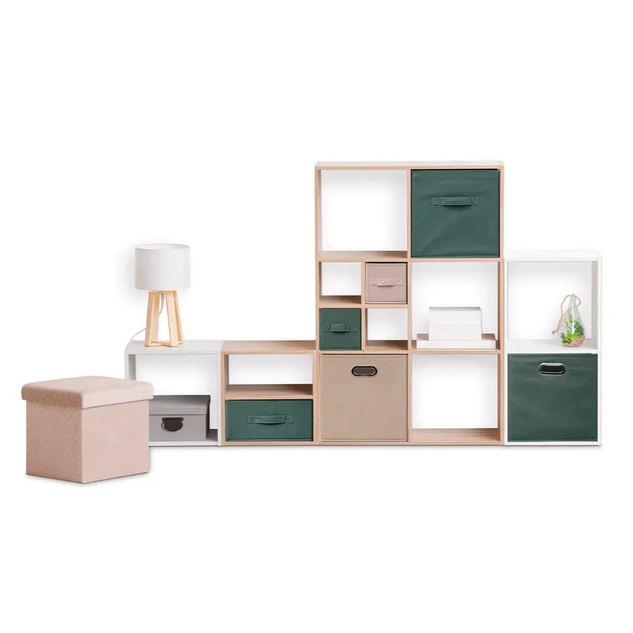 Cubo contenitore 31x31h cm in tessuto verde kaki