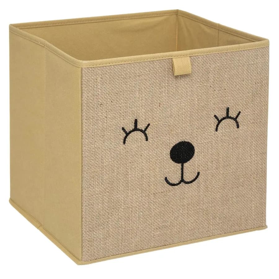 Cubo contenitore 31x31h cm orsetto in tela di juta beige - Kids