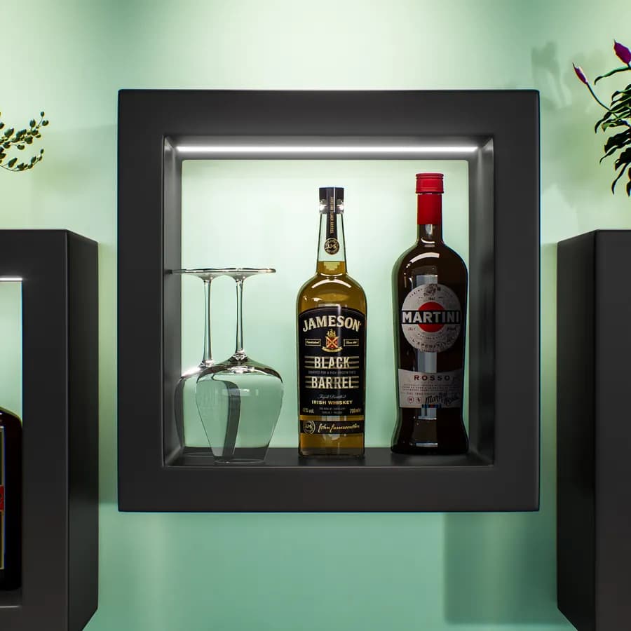 Cubo espositore 45x29 cm in polietilene grafite con kit luce