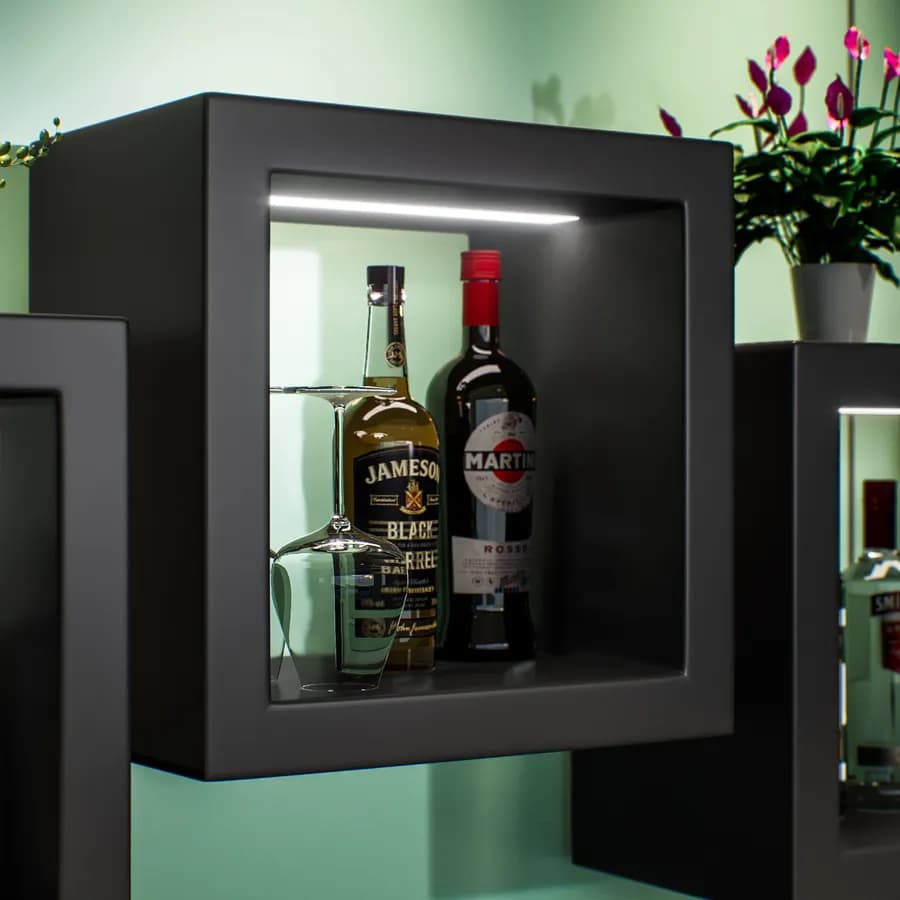 Cubo espositore 45x29 cm in polietilene grafite con kit luce
