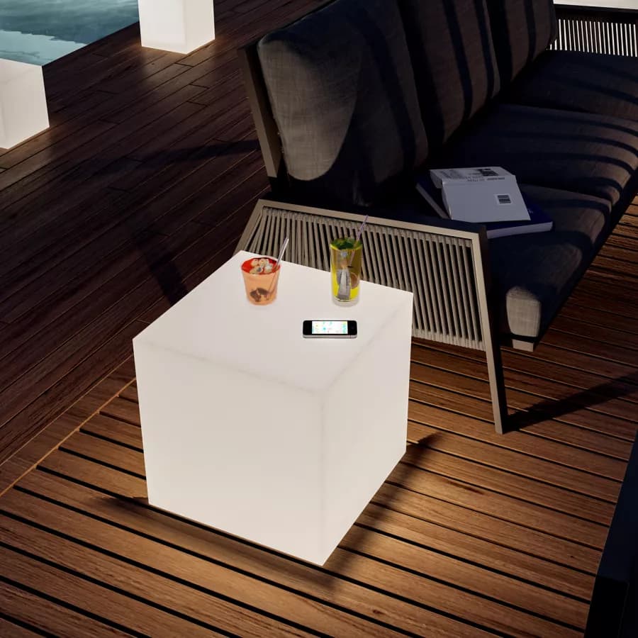 Cubo multiuso 45 cm bianco trasparente con luce LED RGB dimmerabile e telecomando - Kubbot
