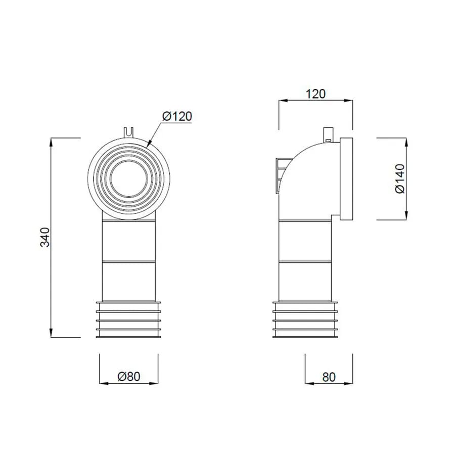 Curva tecnica dritta per wc filomuro Enise, Nile , Nadir, Clessidra con scarico traslato