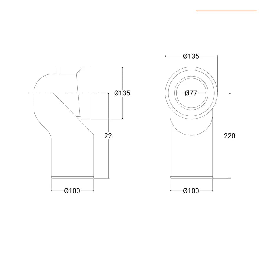 Curva tecnica sottovaso in materiale plastico Ø100mm per scarichi filoparete