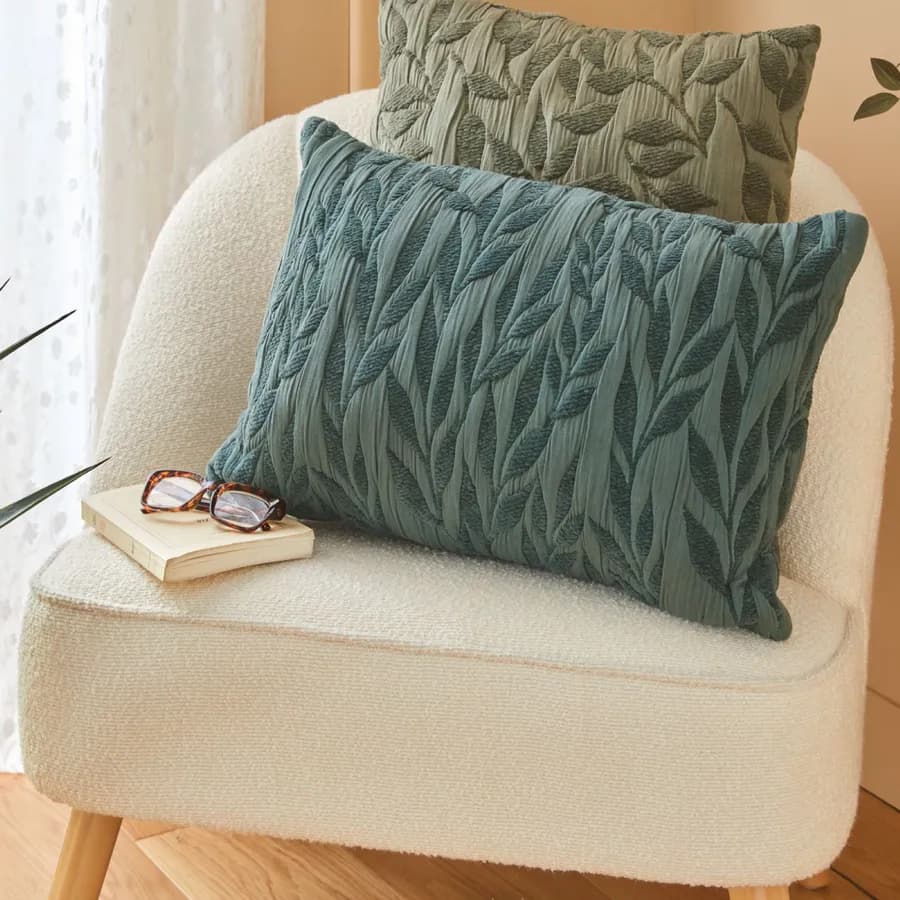 Cuscino 38x58 cm sfoderabile in cotone verde con lavorazione jacquard - Velian