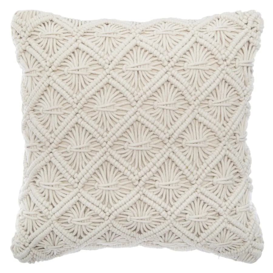 Cuscino 40x40 cm in cotone con merletto macramè bianco panna