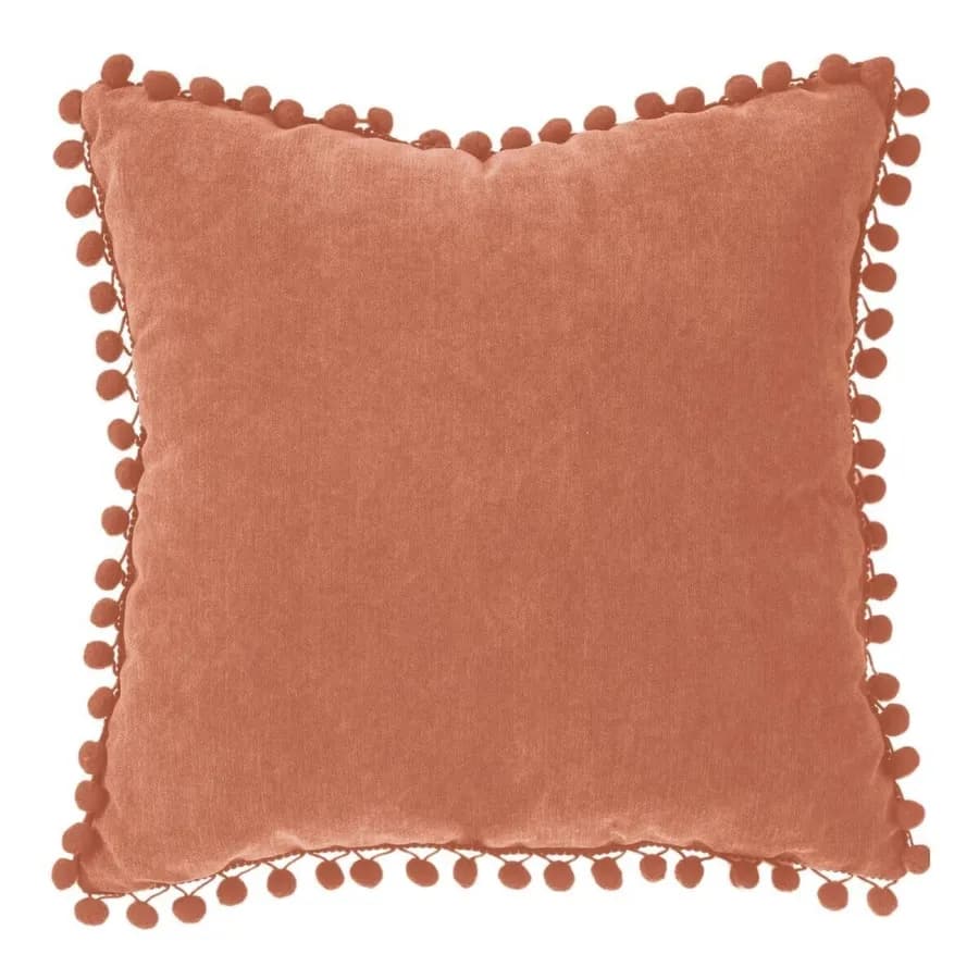 Cuscino 40x40 cm in tessuto terracotta con pompon