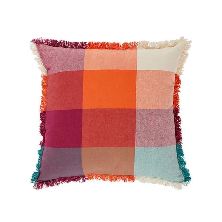 Cuscino 45x45 cm sfoderabile in tessuto multicolore con frange