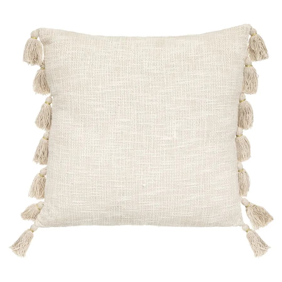 Cuscino 50x50 cm sfoderabile in cotone con pompon beige