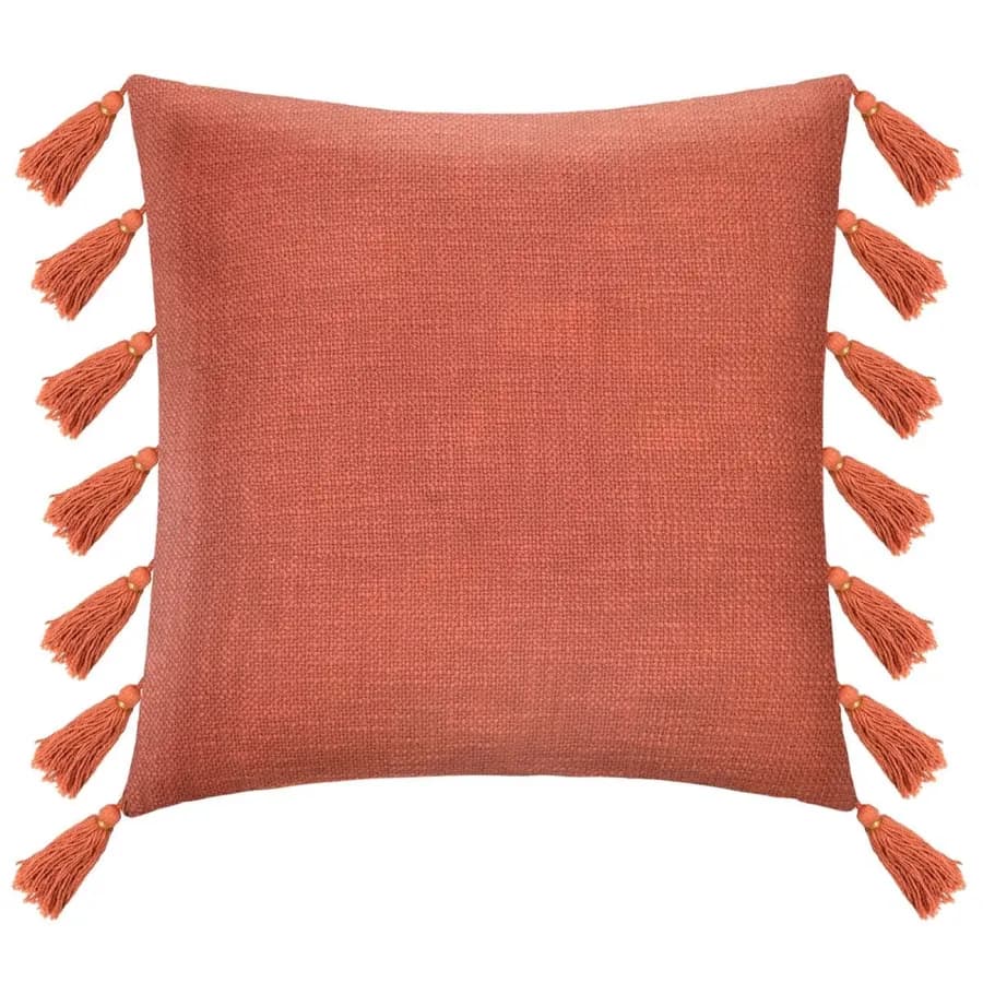 Cuscino 50x50 cm sfoderabile in cotone con pompon terracotta