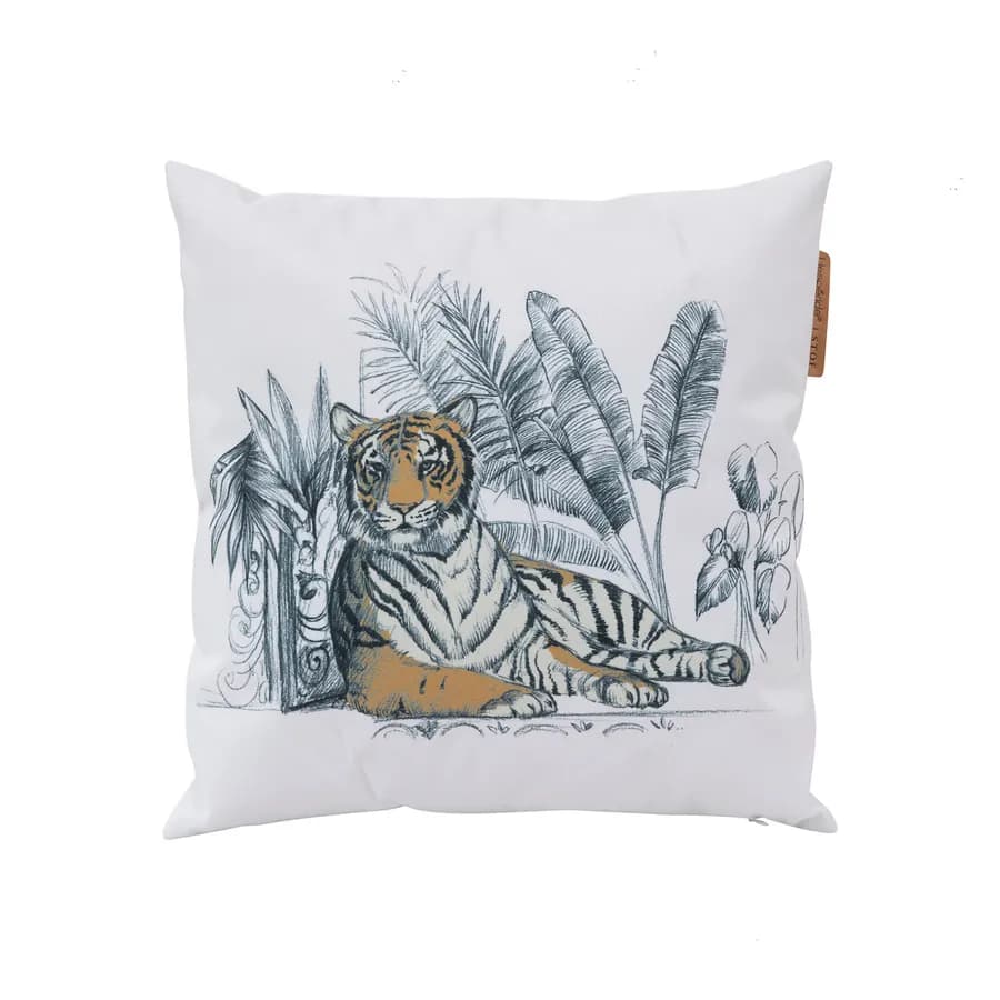 Cuscino decorativo da esterno 40x40 cm in poliestere idrorepellente bianco con stampa tigre - Pigmentia