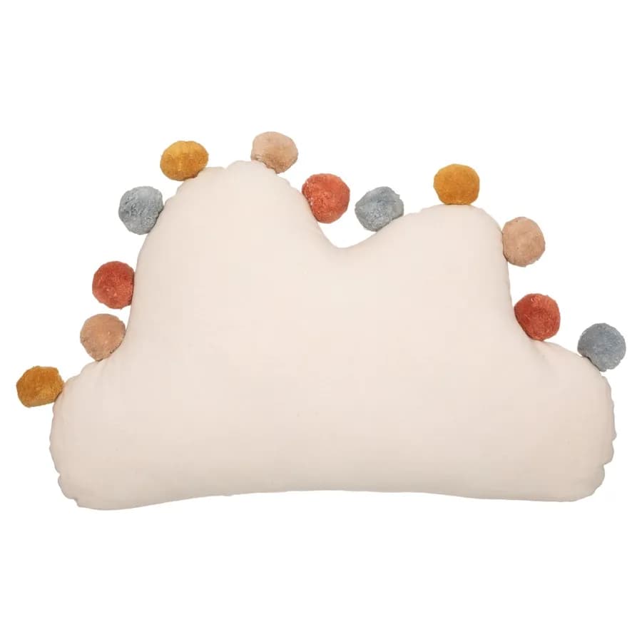Cuscino in cotone a forma di nuvola beige e pompon multicolor - Kida