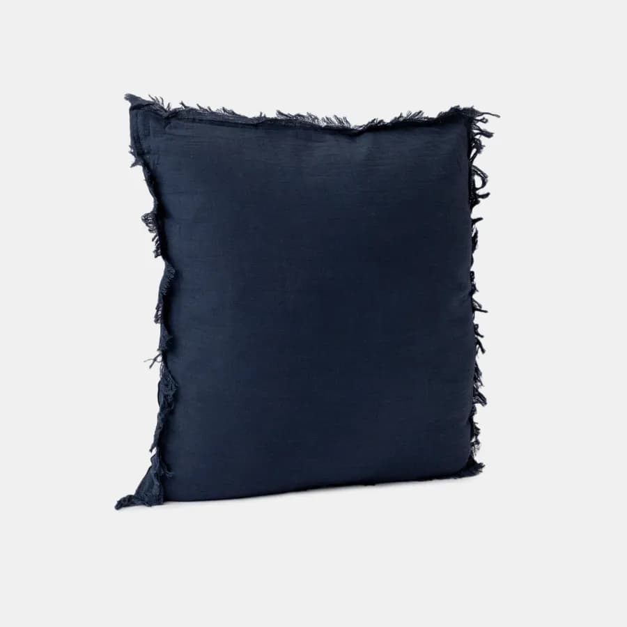 Cuscino sfoderabile 45x45 blu in cotone mussolina con frange