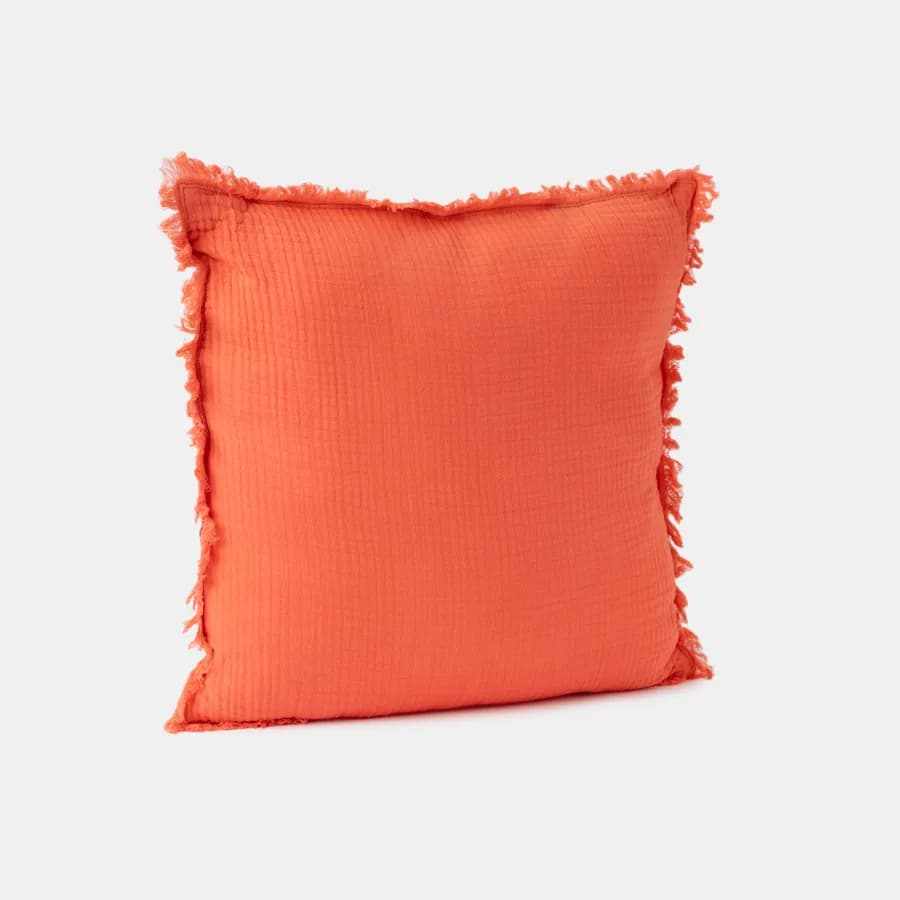 Cuscino sfoderabile 45x45 cm arancione e fucsia in cotone mussolina con frange