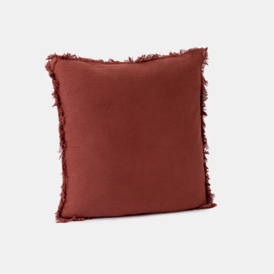 Cuscino sfoderabile 45x45 cm mattone in cotone mussolina con frange