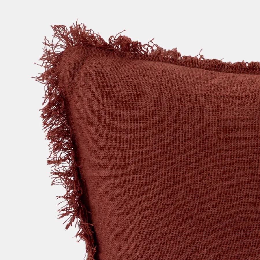 Cuscino sfoderabile 45x45 cm mattone in cotone mussolina con frange
