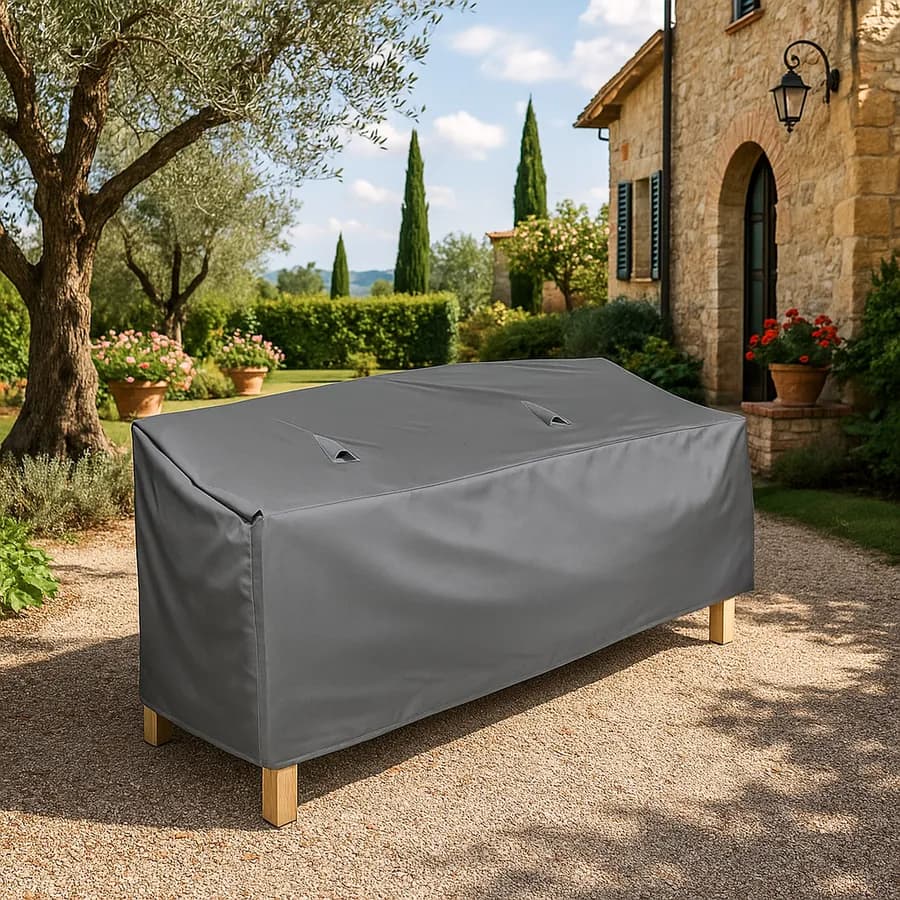 Copertura protettiva per panchina in poliestere idrorepellente antracite 130x70x90h cm con coulisse regolabile - Wakanda