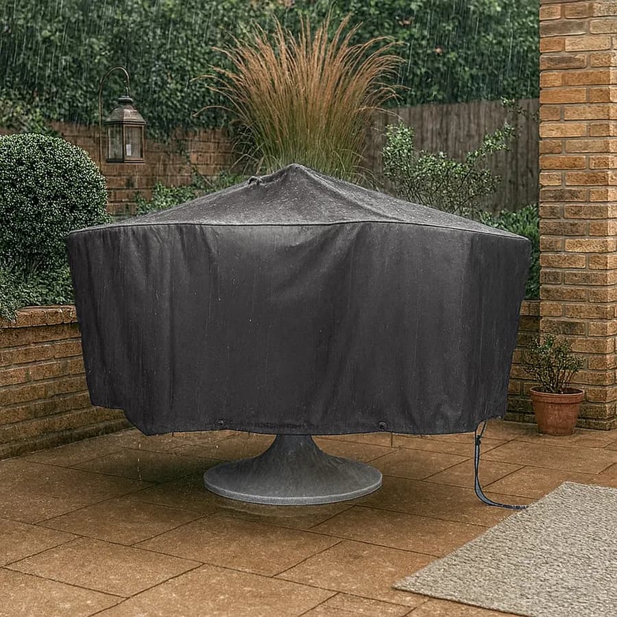 Copertura protettiva per tavolo rotondo in poliestere idrorepellente antracite 160x70h cm con coulisse regolabile - Wakanda