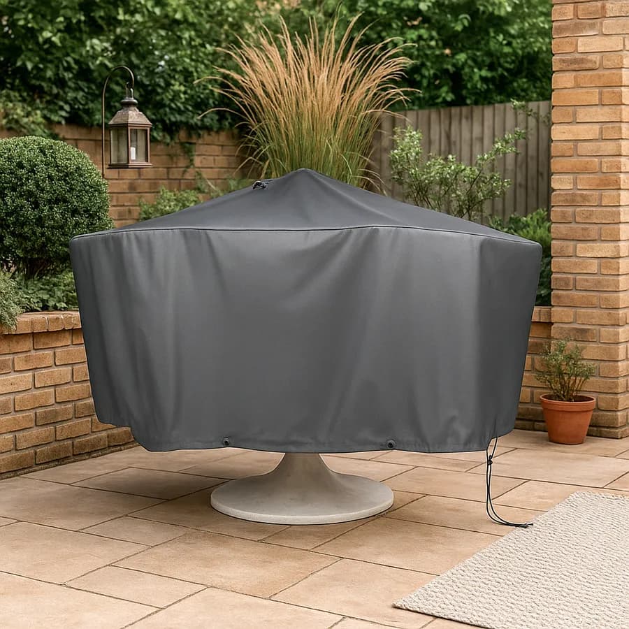 Copertura protettiva per tavolo rotondo in poliestere idrorepellente antracite 160x70h cm con coulisse regolabile - Wakanda
