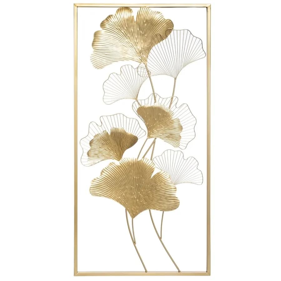 Decorazione da parete 100h cm in metallo oro fantasia foglie