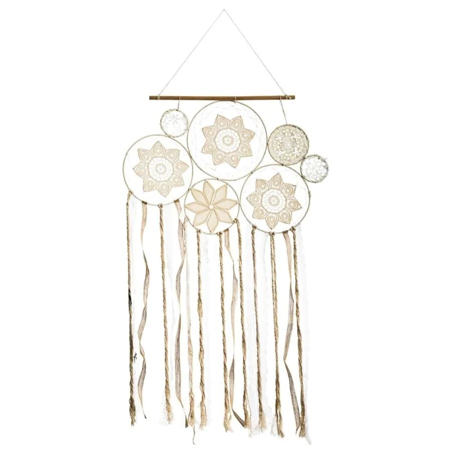 Decorazione da parete 107h cm acchiappasogni beige in legno e tessuto