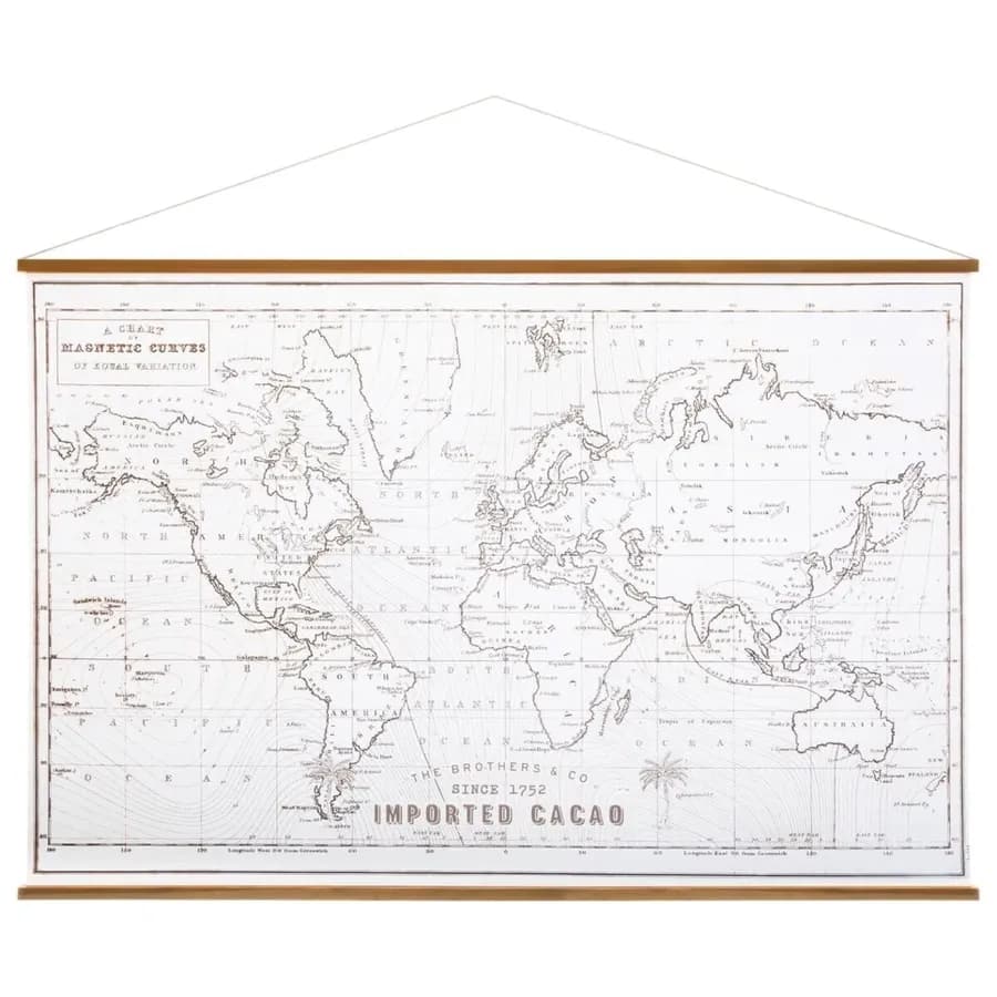 Decorazione da parete 110x74h cm mappa del mondo vintage in cotone e legno