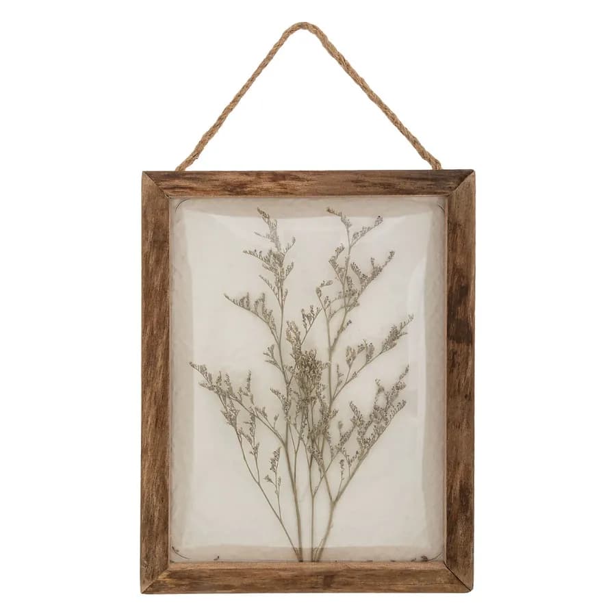 Decorazione da parete 25h cm in legno e vetro curvo con fiori essiccati