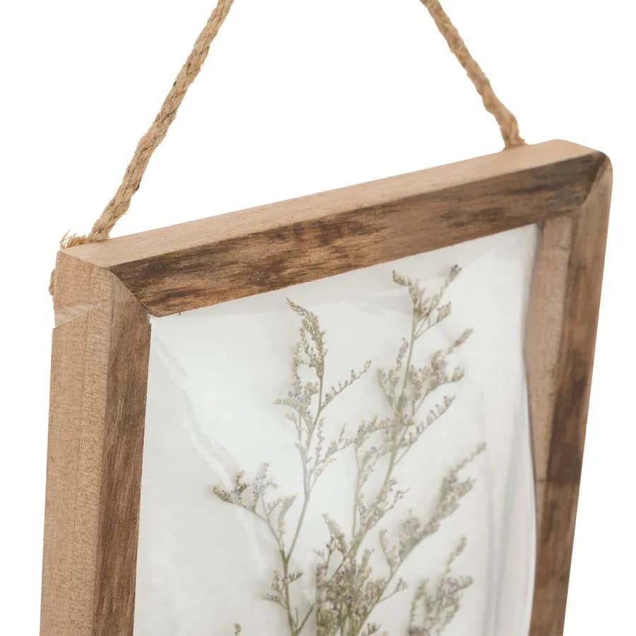 Decorazione da parete 25h cm in legno e vetro curvo con fiori essiccati