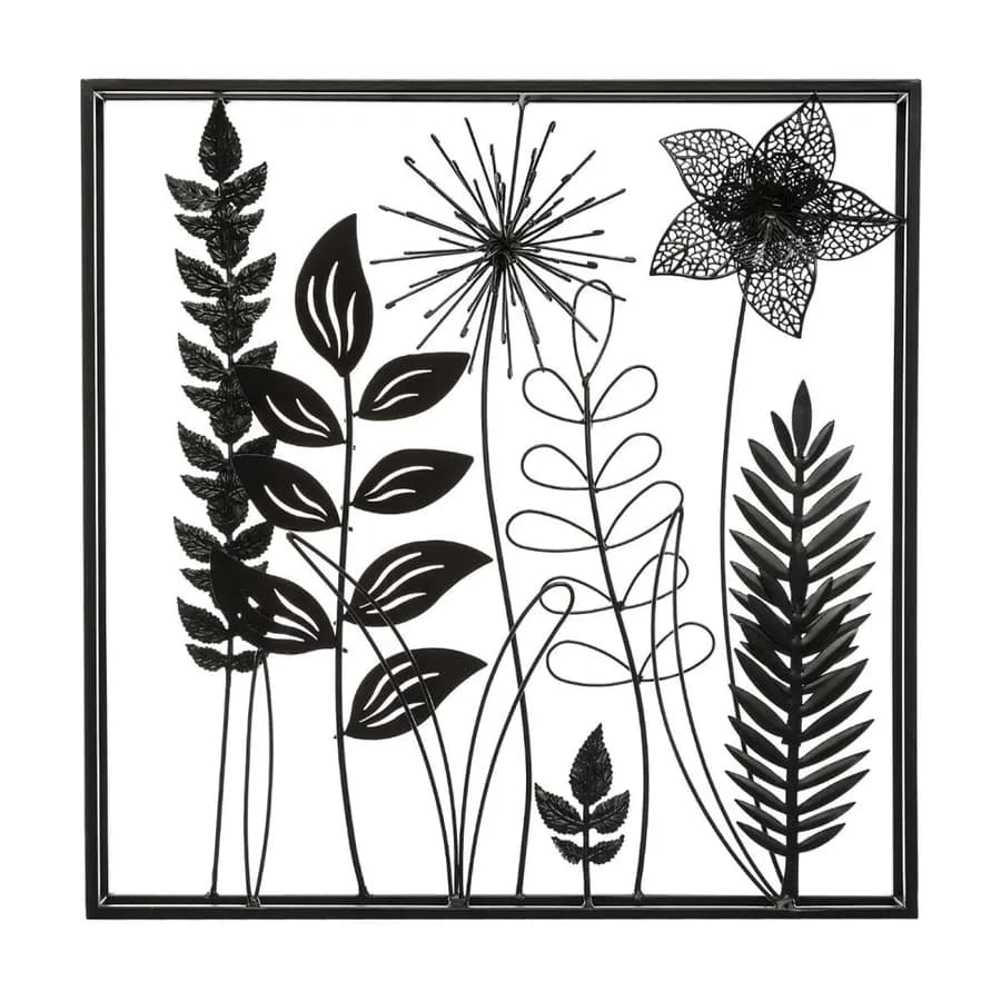 Decorazione da parete 41h cm in metallo nero fantasia foglie