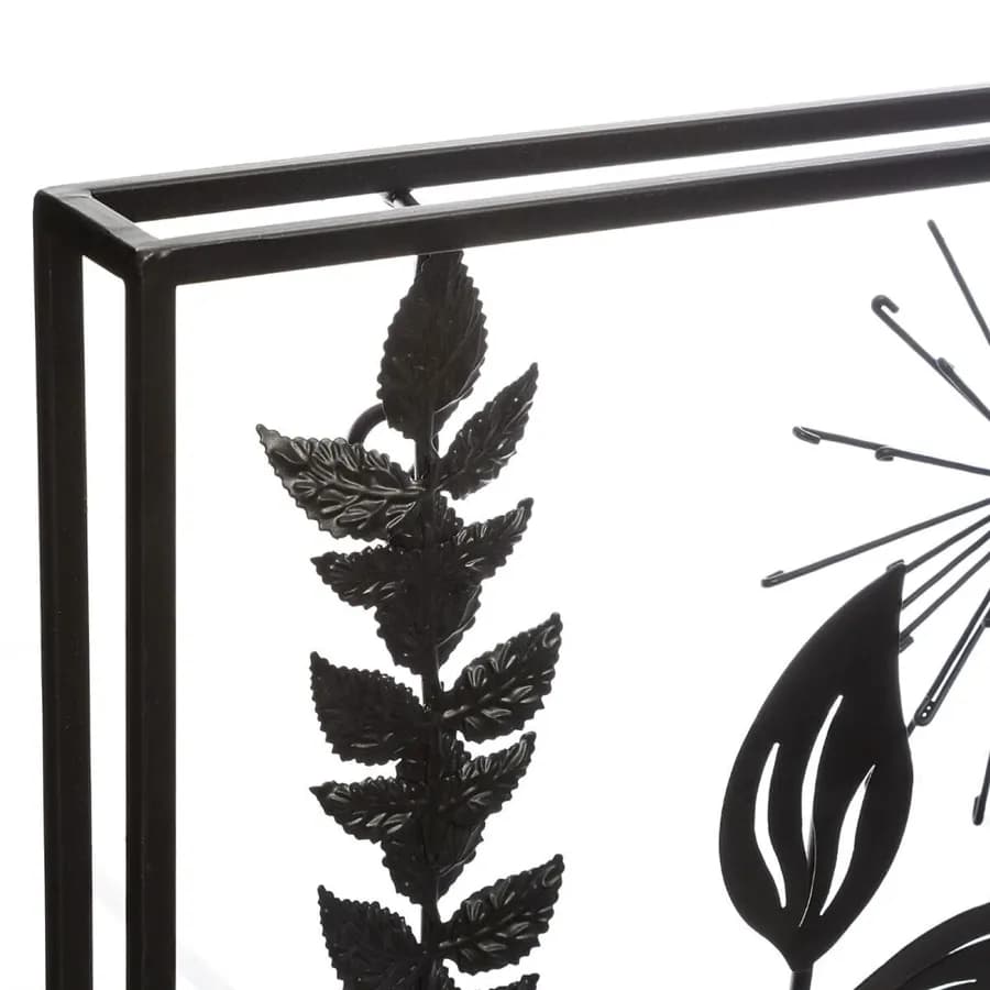 Decorazione da parete 41h cm in metallo nero fantasia foglie