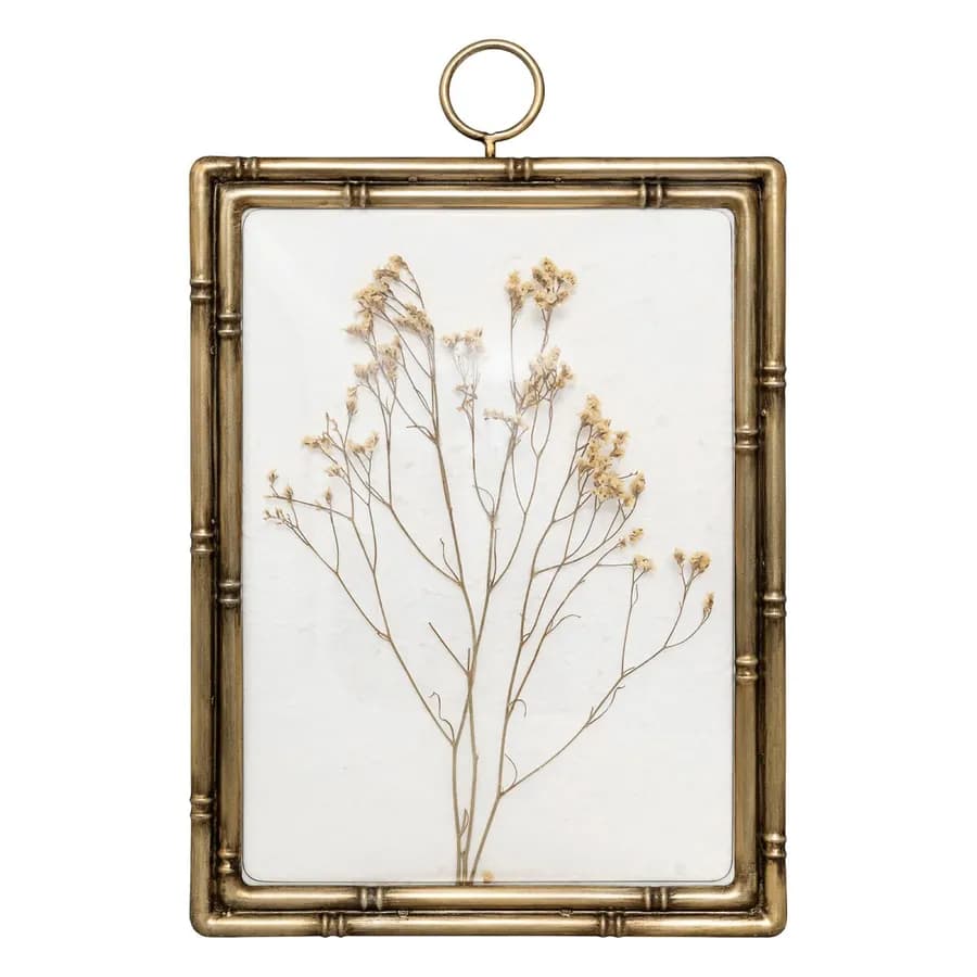 Decorazione da parete 46h cm in legno e vetro curvo con fiori essiccati