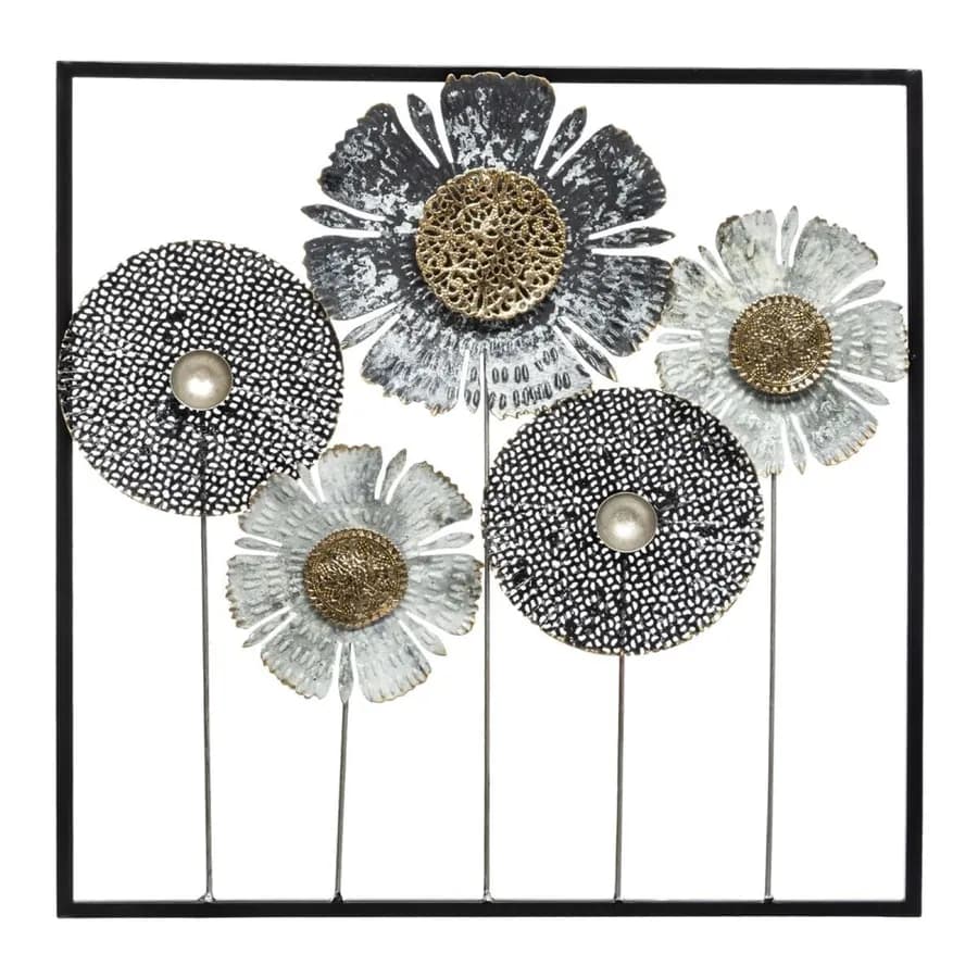 Decorazione da parete 50h cm in metallo oro e nero fantasia fiori