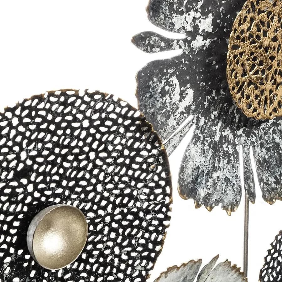 Decorazione da parete 50h cm in metallo oro e nero fantasia fiori