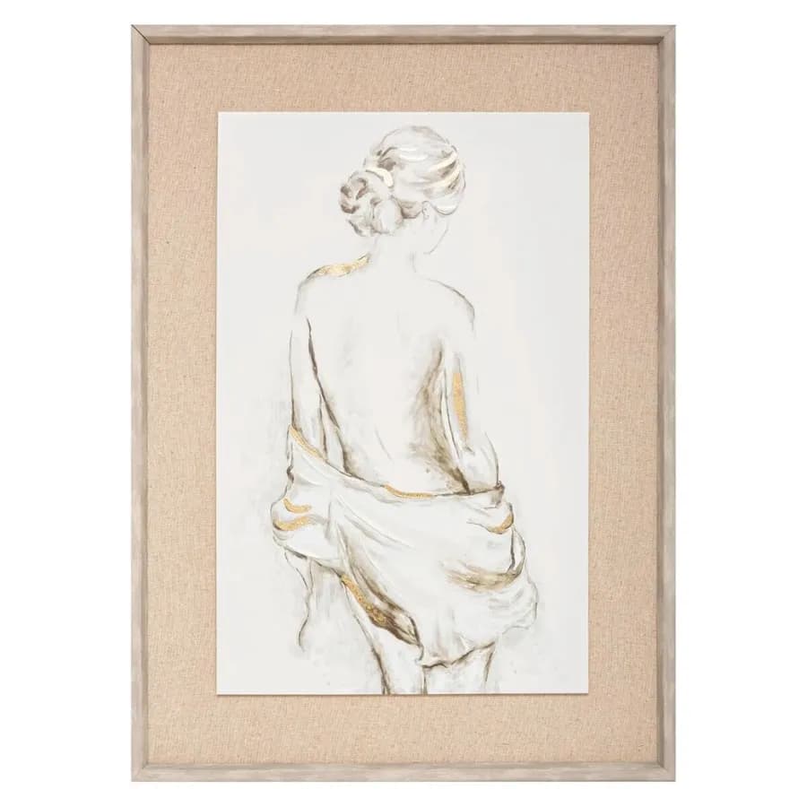Decorazione da parete 50x70h cm in lino bianco e oro