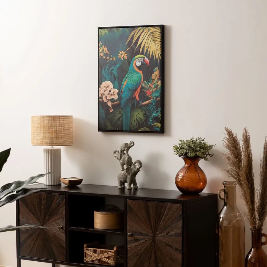 Decorazione da parete 50x70h cm in tessuto verde e multicolore con cornice