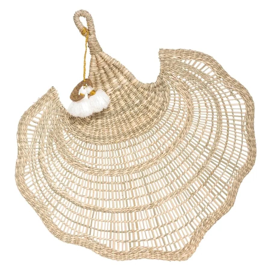 Decorazione da parete 58h cm in rattan naturale a forma di ventaglio