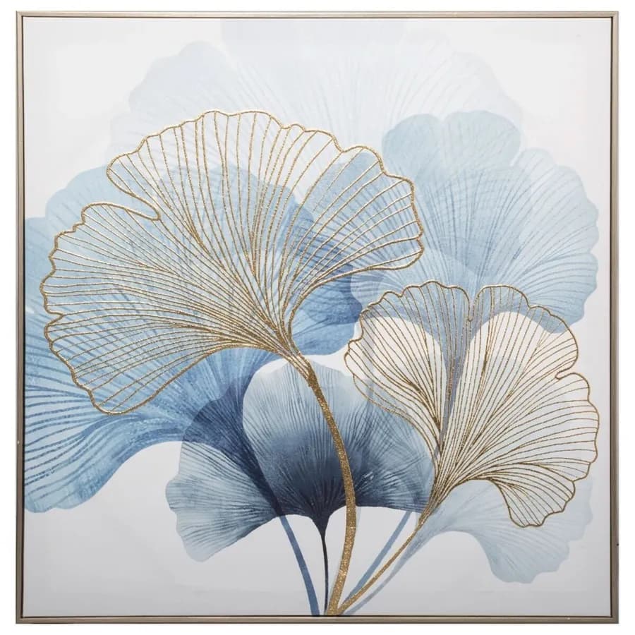 Decorazione da parete 58x58h cm in tessuto blu e oro con cornice